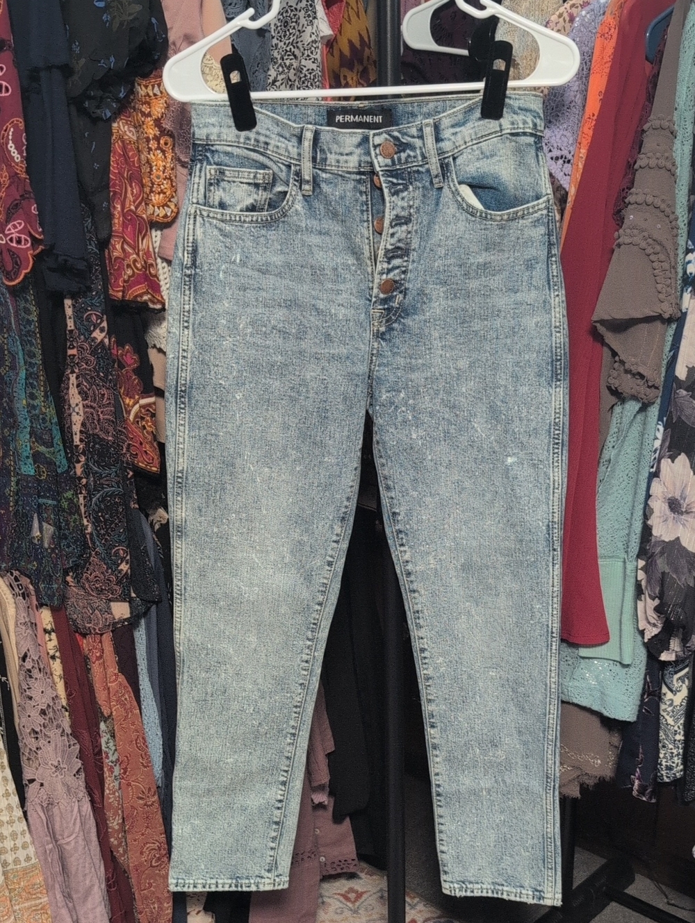 Permanent High-Rise Light Wash Skinny Jeans - Light Blue With Splatter NWOT